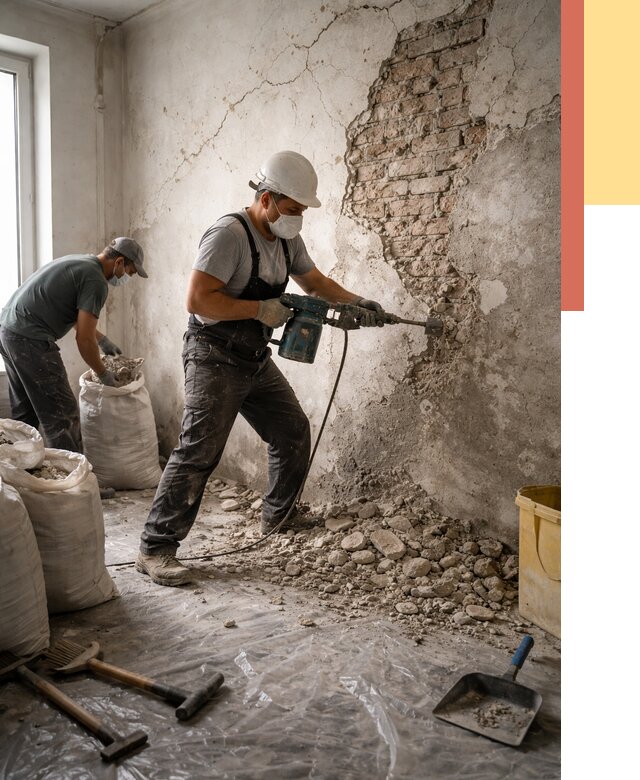 Демонтаж штукатурки со стен в Ирбите от 7915 руб/м² — быстро и недорого | ОТДЕЛОЧНИК-Рбт