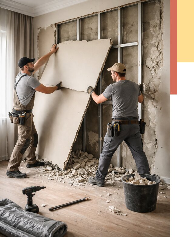 Демонтаж гипсокартона со стен в Ирбите от 385 руб. — услуги демонтажа | ОТДЕЛОЧНИК-Рбт