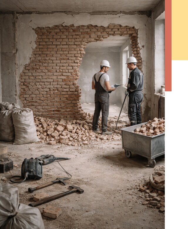 Демонтаж кирпичных стен в Ирбите от 4617 руб. — быстро, недорого, под ключ | ОТДЕЛОЧНИК-Рбт