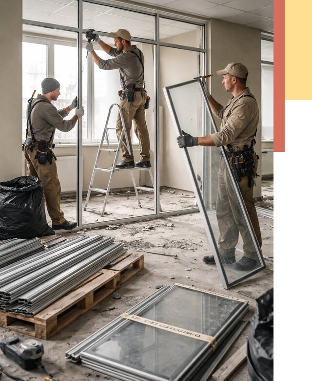 Демонтаж алюминиевых перегородок в Ирбите от 4617 руб. — быстро и недорого | ОТДЕЛОЧНИК-Рбт