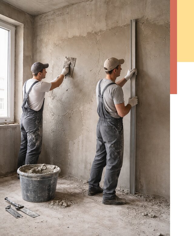 Штукатурка бетонных стен в Ирбите от 4947 руб/м² — качественно и быстро | ОТДЕЛОЧНИК-Рбт