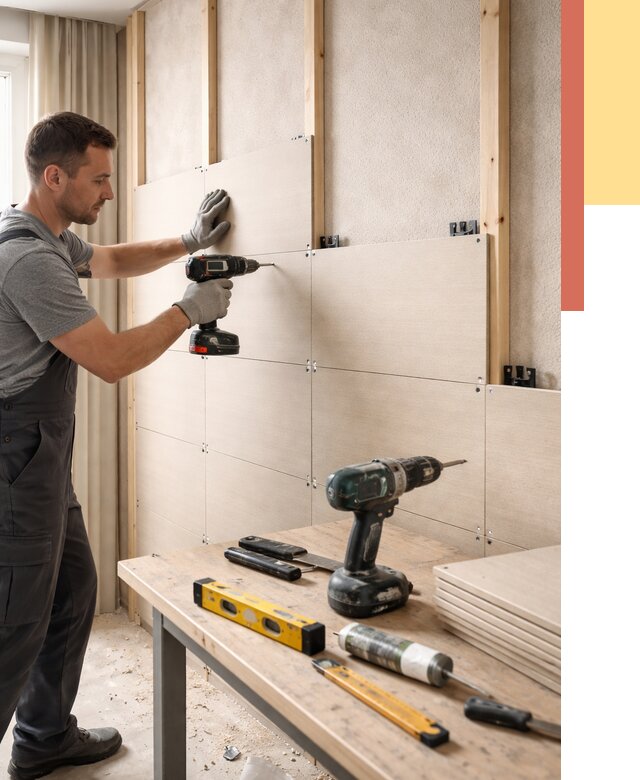 Монтаж МДФ панелей на стены в Ирбите от 1374 руб. под ключ | ОТДЕЛОЧНИК-Рбт