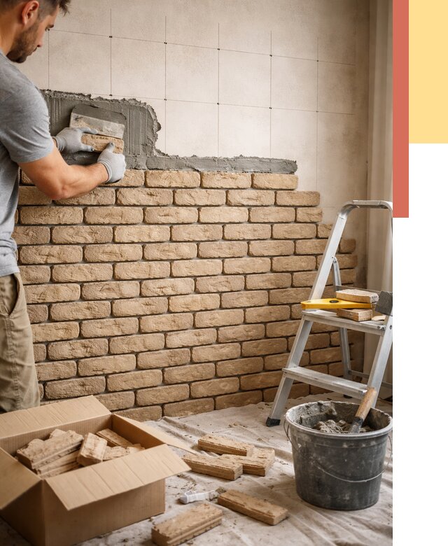 Монтаж декоративного кирпича в Ирбите от 3518 руб./м² — быстро и недорого | ОТДЕЛОЧНИК-Рбт