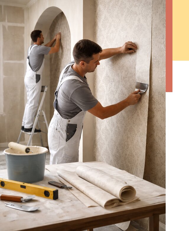 Поклейка обоев на сложные стены в Ирбите от 3078 руб. под ключ | ОТДЕЛОЧНИК-Рбт