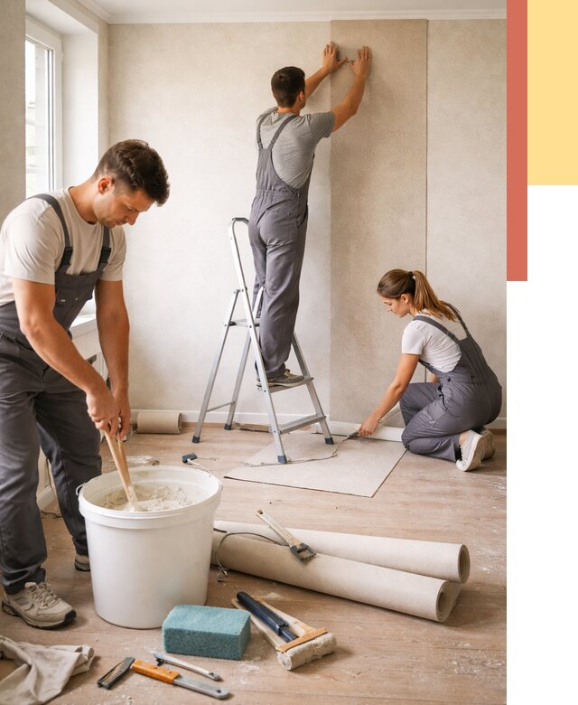 Оклейка стен обоями в Ирбите от 3848 руб/м2 — быстро и недорого | ОТДЕЛОЧНИК-Рбт