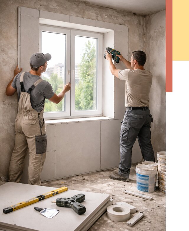 Монтаж откосов из гипсокартона в Ирбите от 4947 руб. под ключ | ОТДЕЛОЧНИК-Рбт