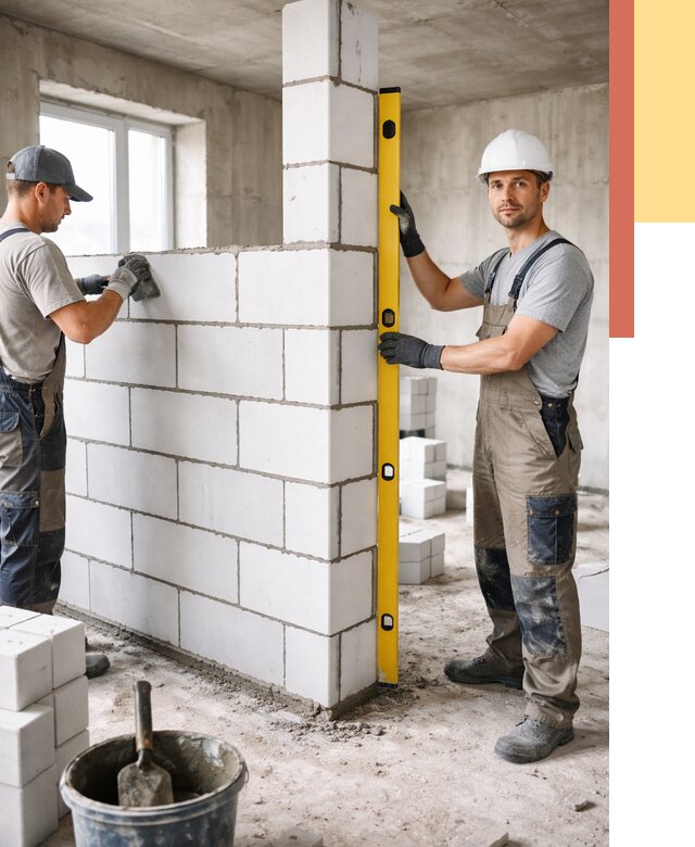 Кладка перегородок из пеноблока в Ирбите от 1979 руб. под ключ | ОТДЕЛОЧНИК-Рбт