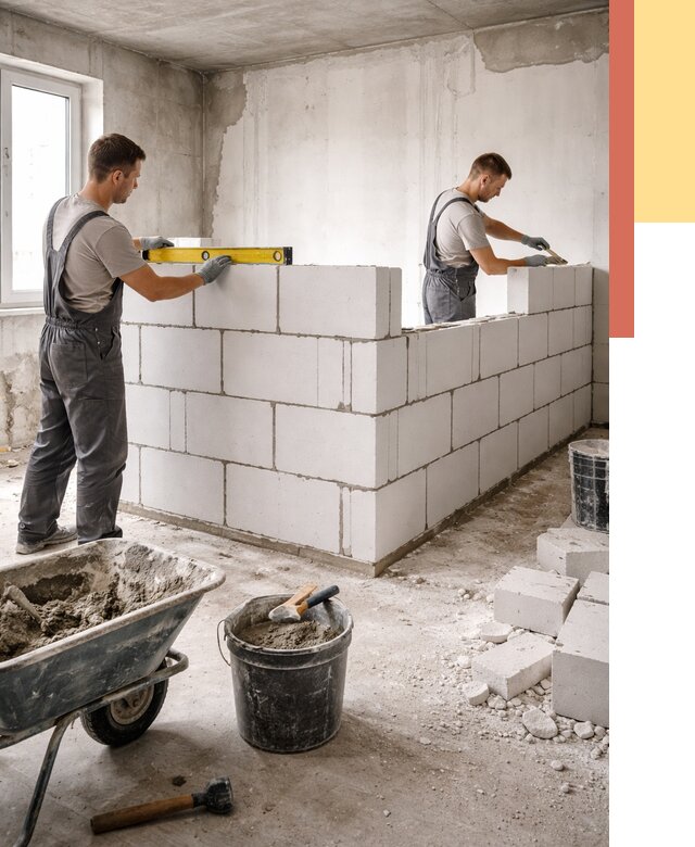 Кладка перегородок из ПГП в Ирбите от 2748 руб./м2 — монтаж и возведение под ключ | ОТДЕЛОЧНИК-Рбт