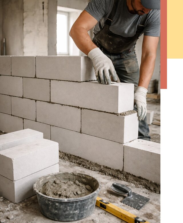 Кладка перегородок из силикатного блока в Ирбите от 4397 руб. под ключ | ОТДЕЛОЧНИК-Рбт