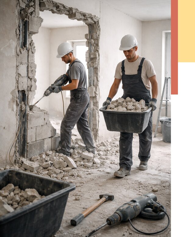 Демонтаж блоковых перегородок в Ирбите от 4122 руб. — быстро и недорого | ОТДЕЛОЧНИК-Рбт