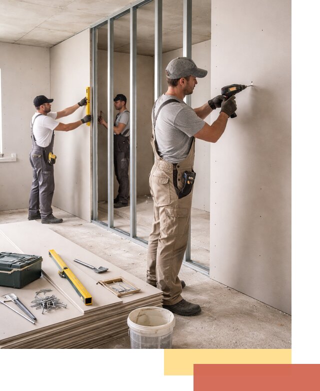 Однослойная перегородка из гипсокартона в Ирбите под ключ, монтаж и отделка