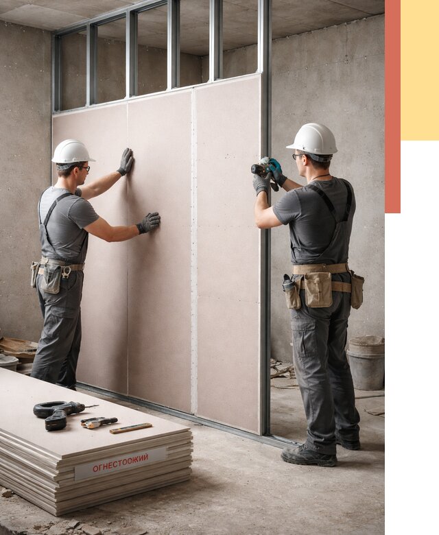 Перегородка из огнестойкого гипсокартона в Ирбите от 2034 руб. под ключ | ОТДЕЛОЧНИК-Рбт