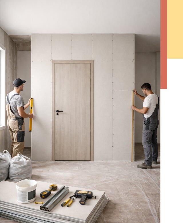 Перегородка из гипсокартона с дверью в Ирбите от 4947 руб. под ключ | ОТДЕЛОЧНИК-Рбт