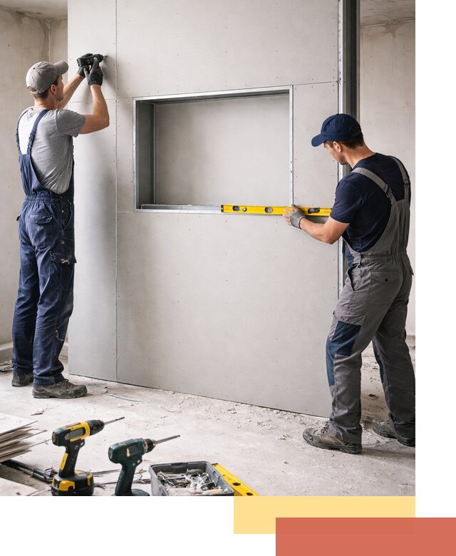 Перегородка из гипсокартона с нишей под декор в Ирбите