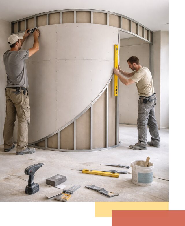 Радиусная перегородка из гипсокартона в Ирбите под ключ