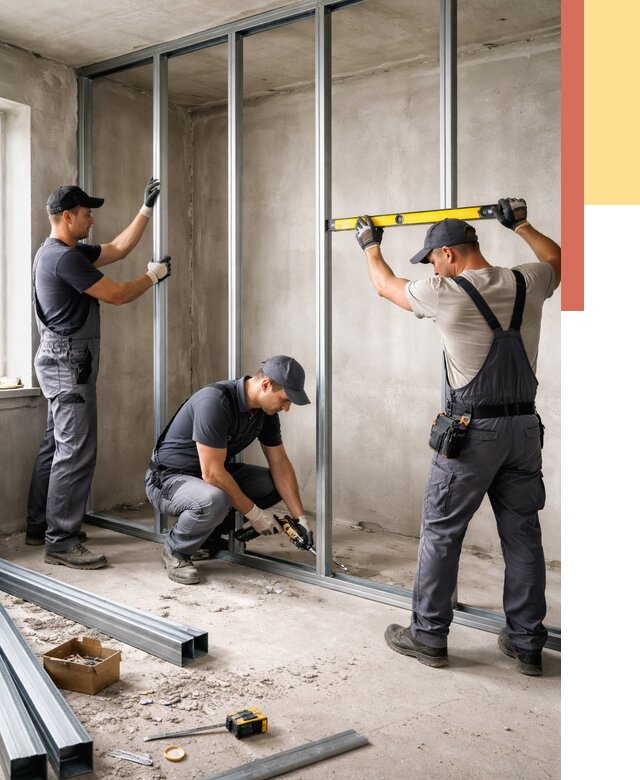 Монтаж каркаса перегородки из профиля в Ирбите от 824 руб. | ОТДЕЛОЧНИК-Рбт