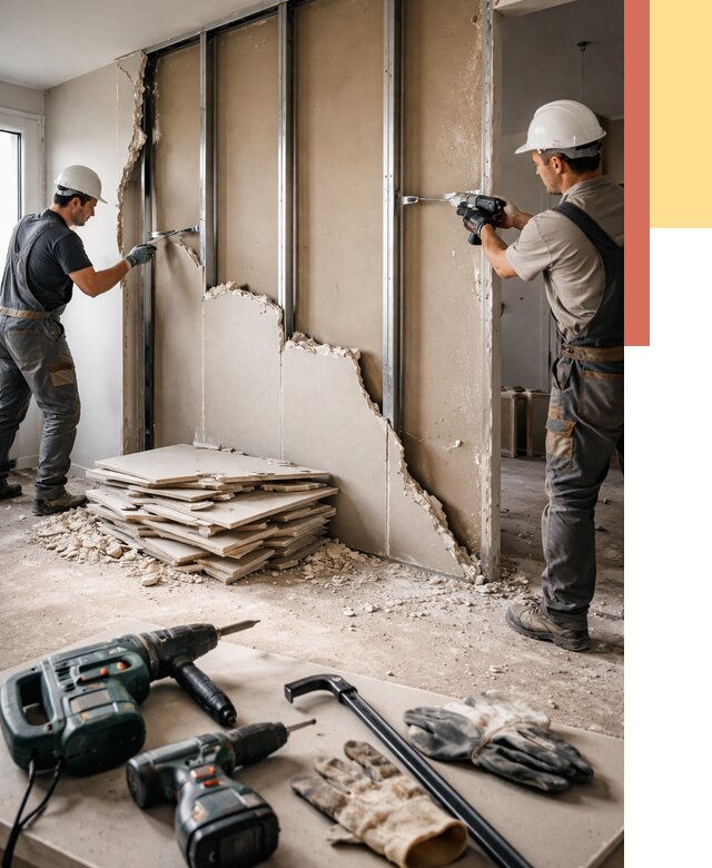 Демонтаж перегородки из гипсокартона в Ирбите от 1319 руб. быстро и недорого | ОТДЕЛОЧНИК-Рбт