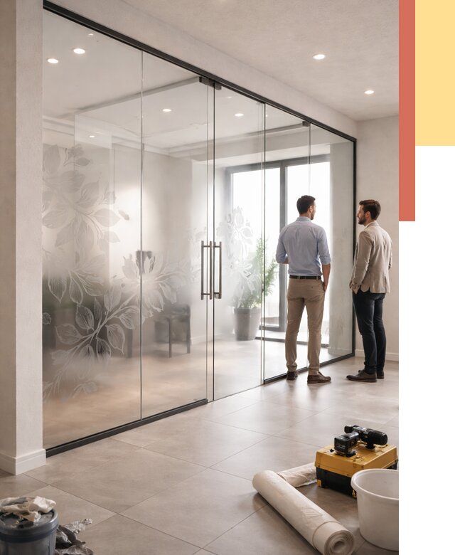 Стеклянные перегородки с рисунком в Ирбите от 13741 руб. монтаж и нанесение | ОТДЕЛОЧНИК-Рбт