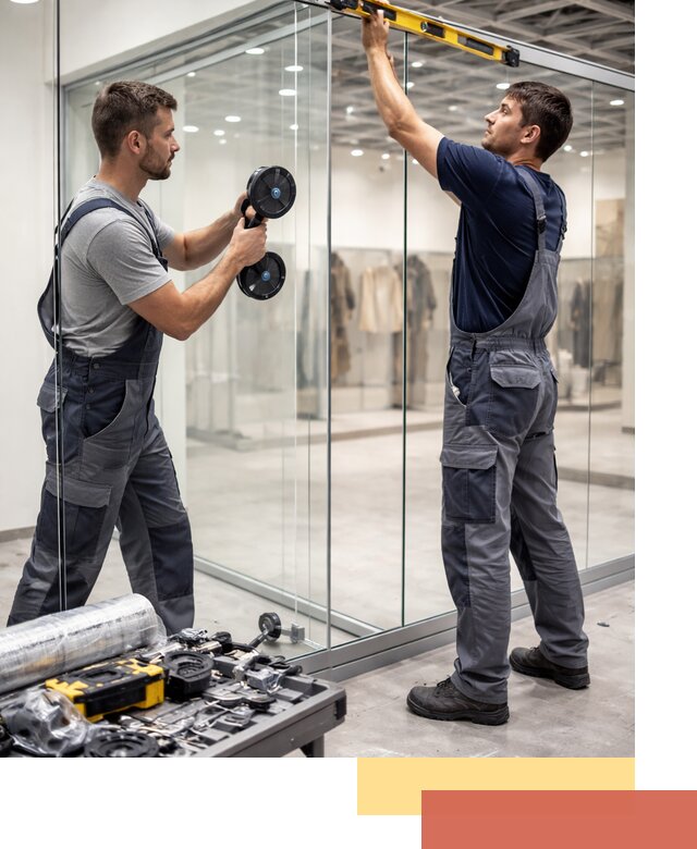 Стеклянные перегородки для магазинов в Ирбите — монтаж и установка