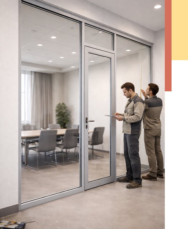 Установка и монтаж алюминиевых перегородок со стеклом в Ирбите от 9014 руб. | ОТДЕЛОЧНИК-Рбт