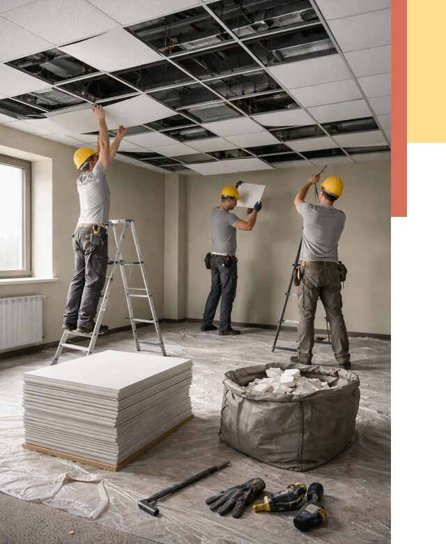 Демонтаж потолка Армстронг в Ирбите от 4947 руб. быстро и недорого | ОТДЕЛОЧНИК-Рбт