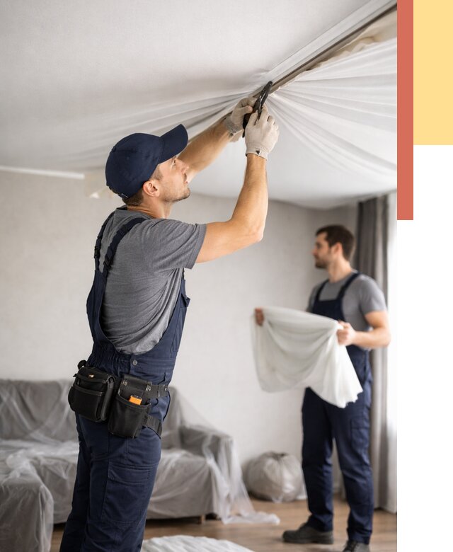 Демонтаж натяжного потолка в Ирбите от 4947 руб. — снятие и разбор под ключ | ОТДЕЛОЧНИК-Рбт