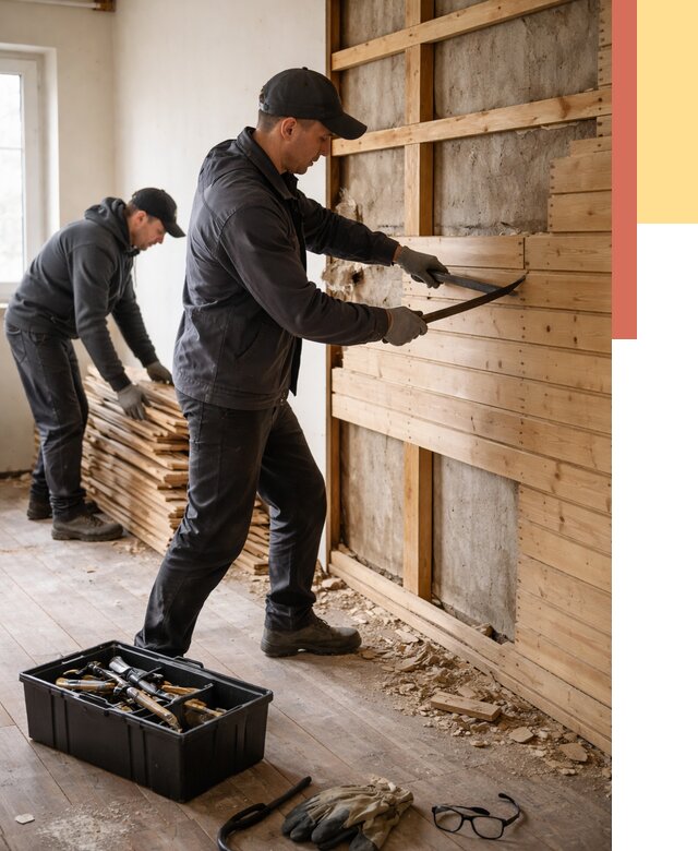 Демонтаж вагонки в Ирбите от 4177 руб/м2 — быстро и недорого | ОТДЕЛОЧНИК-Рбт