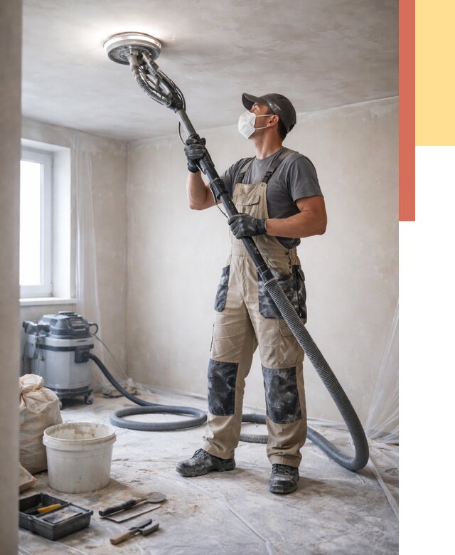 Шлифовка потолка в Ирбите от 3848 руб. — услуги шлифования потолка | ОТДЕЛОЧНИК-Рбт