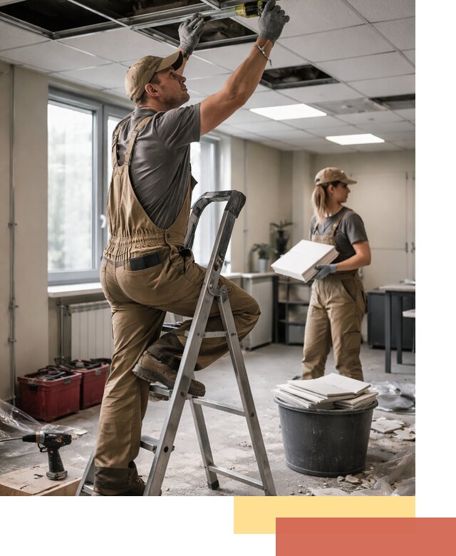 Ремонт потолка Армстронг и замена плит в Ирбите