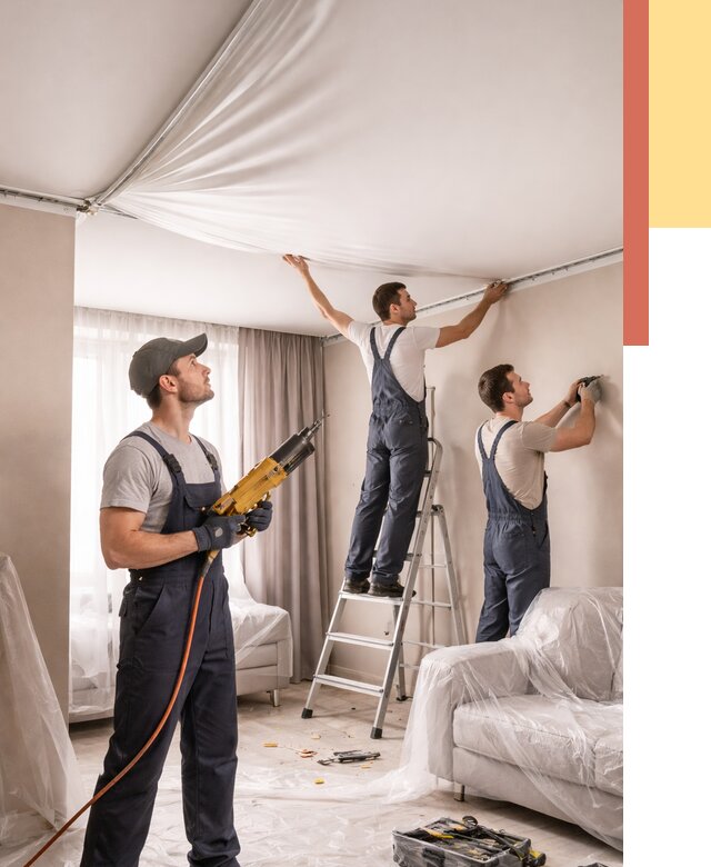 Установка натяжного потолка в Ирбите от 4947 руб. | Быстро и недорого — ОТДЕЛОЧНИК-Рбт