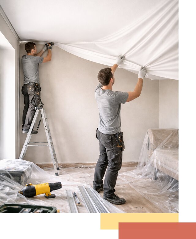 Монтаж тканевого натяжного потолка в Ирбите недорого и быстро