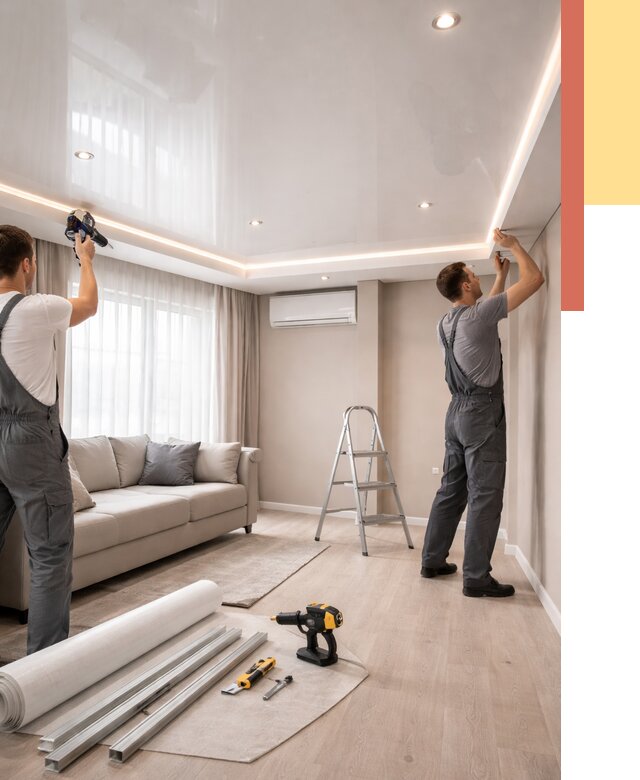 Монтаж глянцевого натяжного потолка в Ирбите от 824 руб. под ключ | ОТДЕЛОЧНИК-Рбт