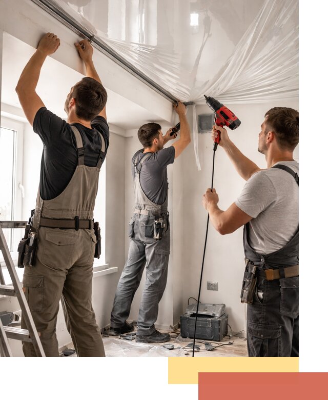 Монтаж глянцевого натяжного потолка в Ирбите быстро и качественно