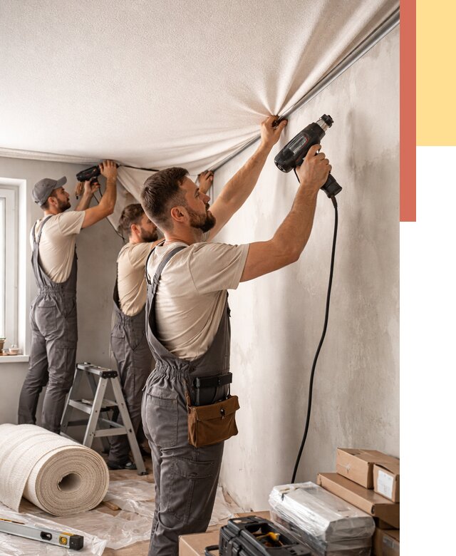 Монтаж фактурного натяжного потолка в Ирбите от 824 руб. — ОТДЕЛОЧНИК-Рбт