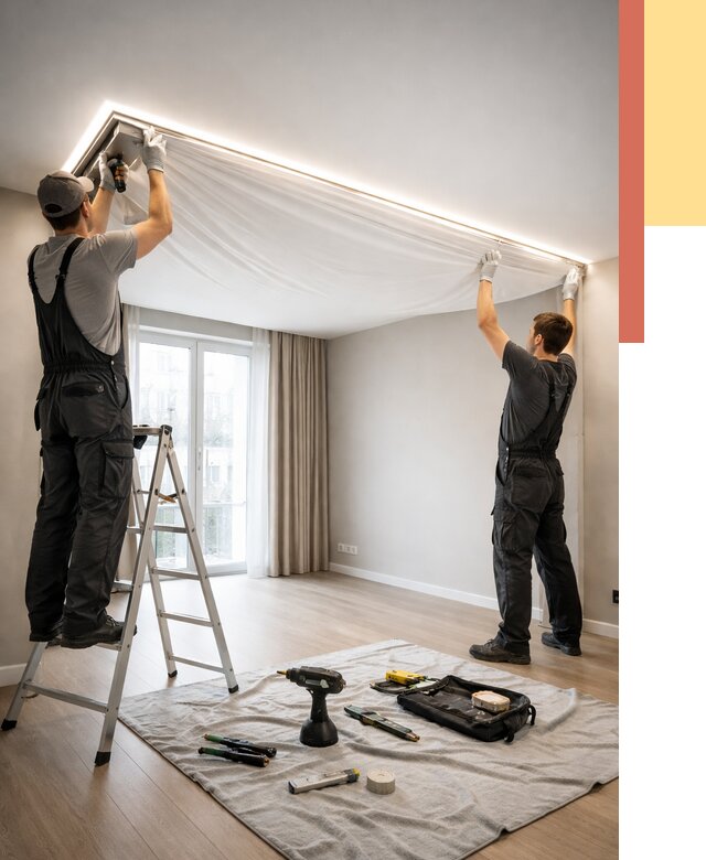 Монтаж парящего натяжного потолка в Ирбите от 4947 руб. быстро и недорого | ОТДЕЛОЧНИК-Рбт