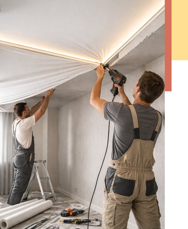 Монтаж натяжного потолка с подсветкой в Ирбите от 1044 руб. | ОТДЕЛОЧНИК-Рбт