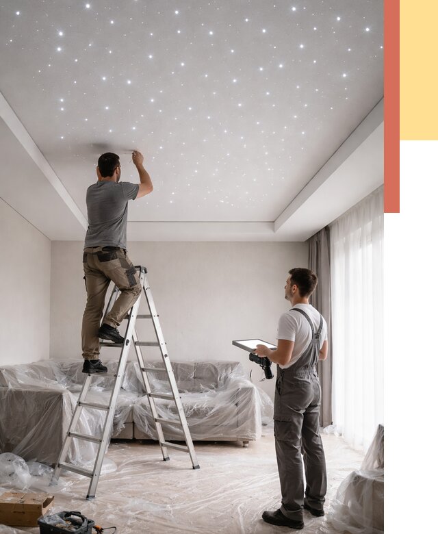 Монтаж натяжного потолка «звездное небо» в Ирбите от 7145 руб. | ОТДЕЛОЧНИК-Рбт