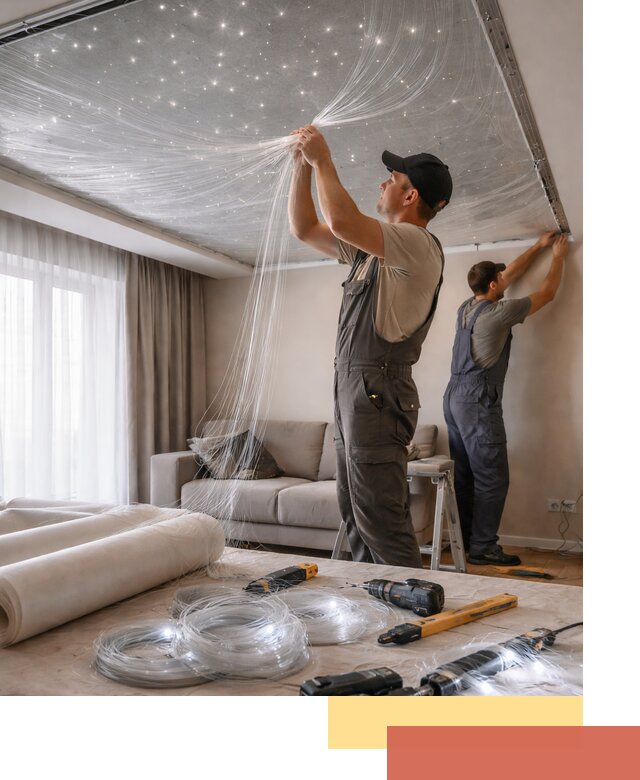 Монтаж натяжного потолка «Звездное небо» в Ирбите