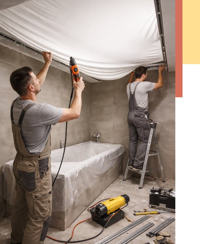 Монтаж натяжного потолка в ванной в Ирбите от 1319 руб. под ключ | ОТДЕЛОЧНИК-Рбт