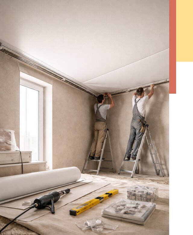 Монтаж натяжного потолка в спальне в Ирбите от 4177 руб. под ключ | ОТДЕЛОЧНИК-Рбт