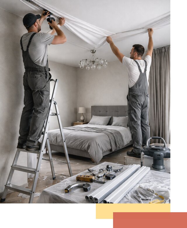 Монтаж натяжного потолка в спальне в Ирбите