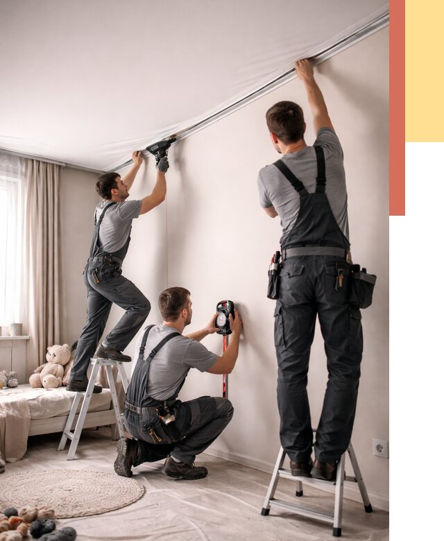 Монтаж натяжного потолка в детской в Ирбите от 3848 руб. — быстро и недорого | ОТДЕЛОЧНИК-Рбт