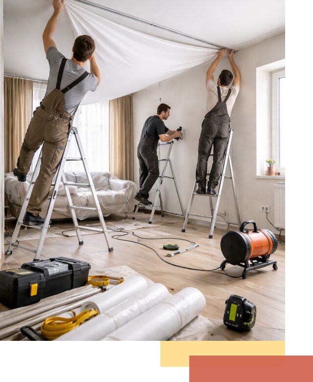 Монтаж натяжного потолка в гостиной в Ирбите