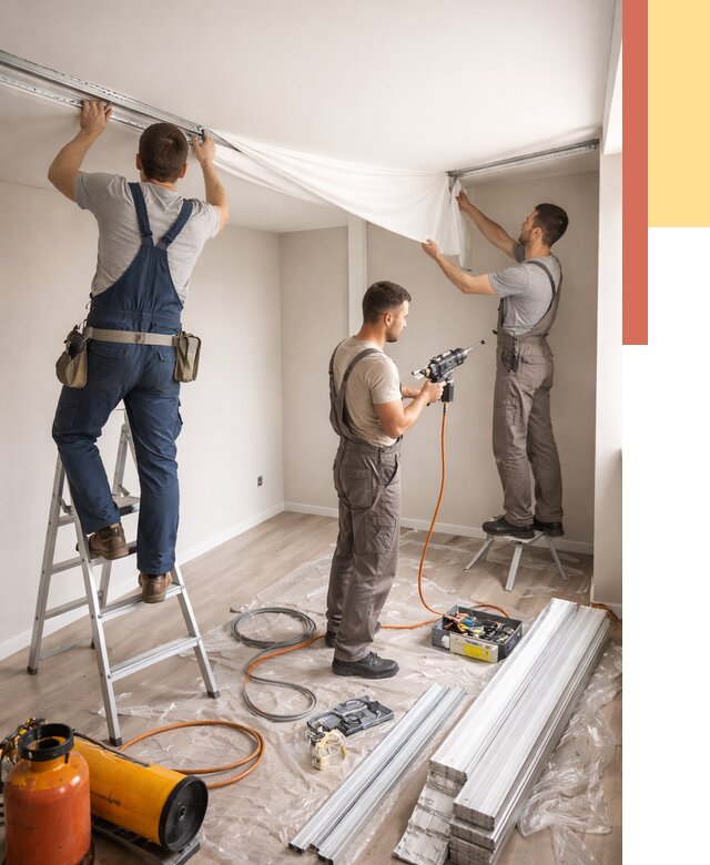 Монтаж натяжного потолка в студии в Ирбите от 6046 руб. — быстро и недорого | ОТДЕЛОЧНИК-Рбт