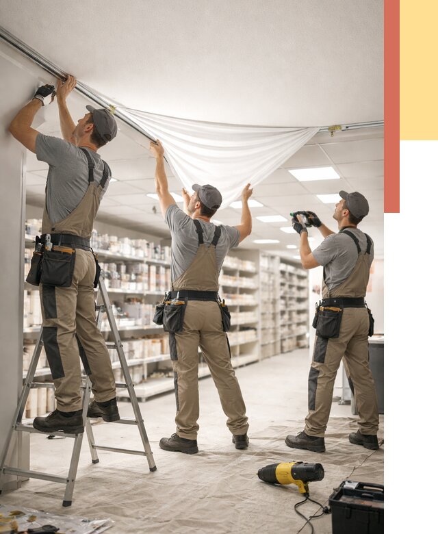 Монтаж натяжного потолка в магазине в Ирбите от 4947 руб. быстро и недорого | ОТДЕЛОЧНИК-Рбт