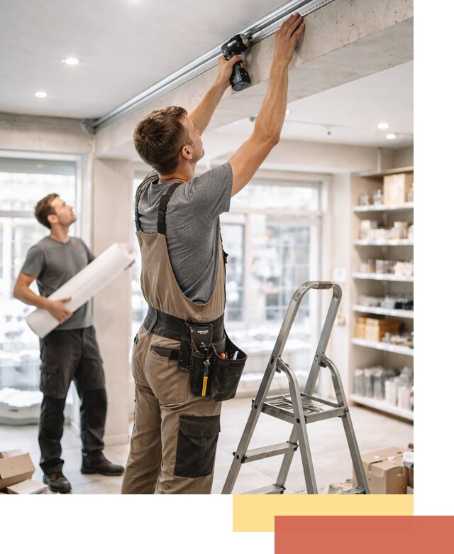 Монтаж натяжных потолков в магазине в Ирбите