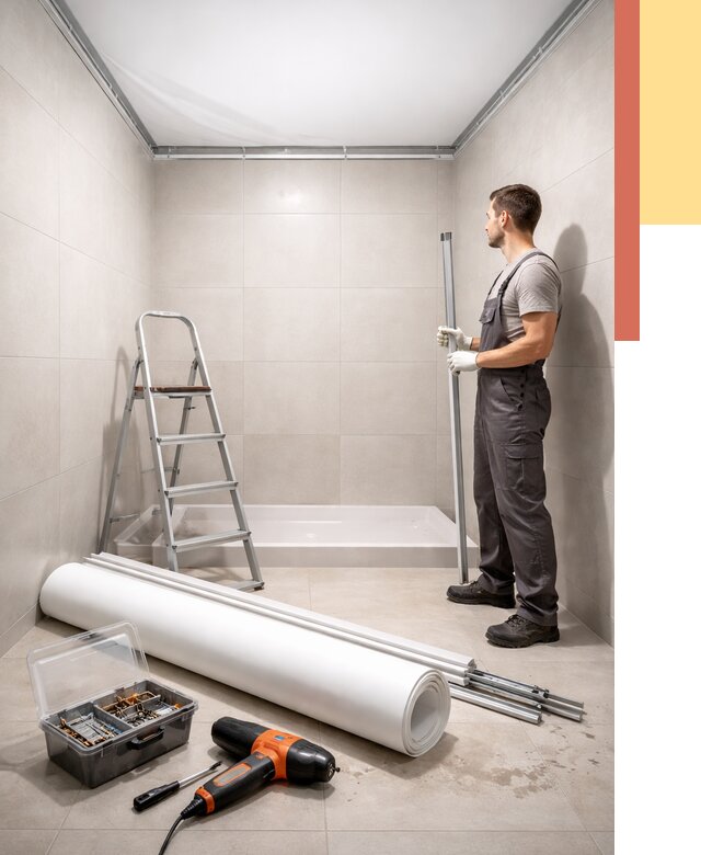 Монтаж натяжного потолка в санузле в Ирбите от 2034 руб. — ОТДЕЛОЧНИК-Рбт