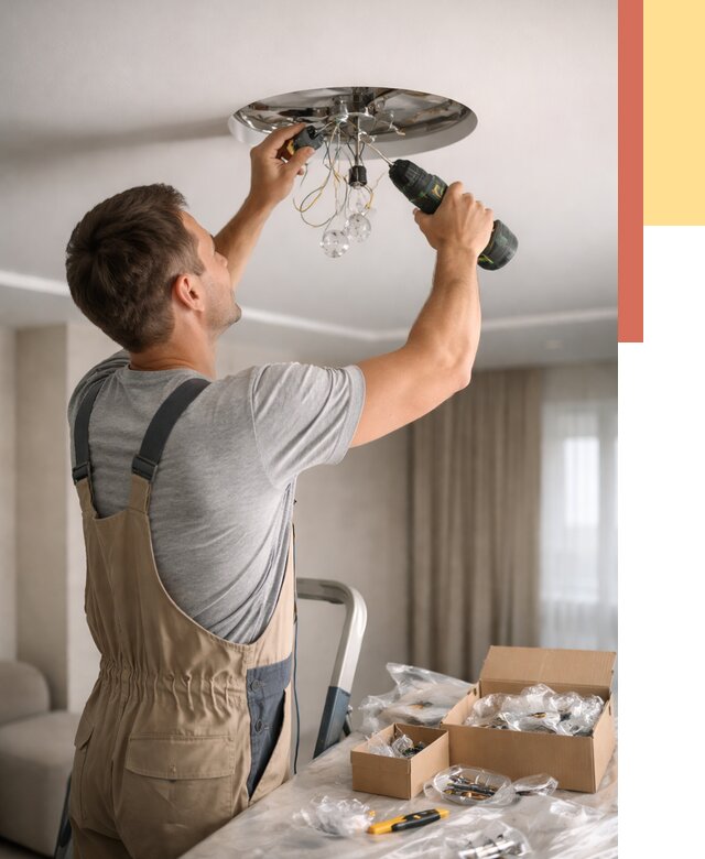 Установка люстры в натяжной потолок в Ирбите от 1319 руб. | Быстро и недорого — ОТДЕЛОЧНИК-Рбт