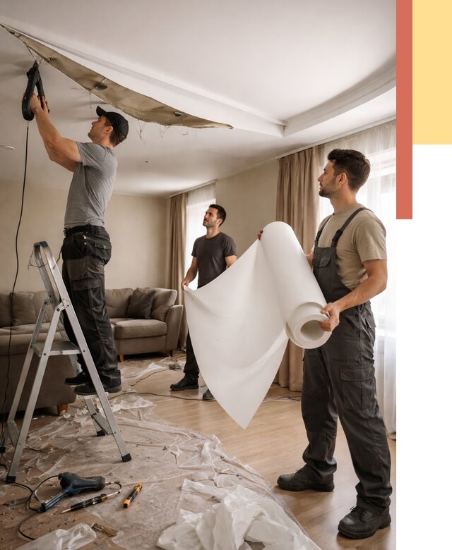 Замена полотна натяжного потолка в Ирбите от 10443 руб. быстро и недорого | ОТДЕЛОЧНИК-Рбт