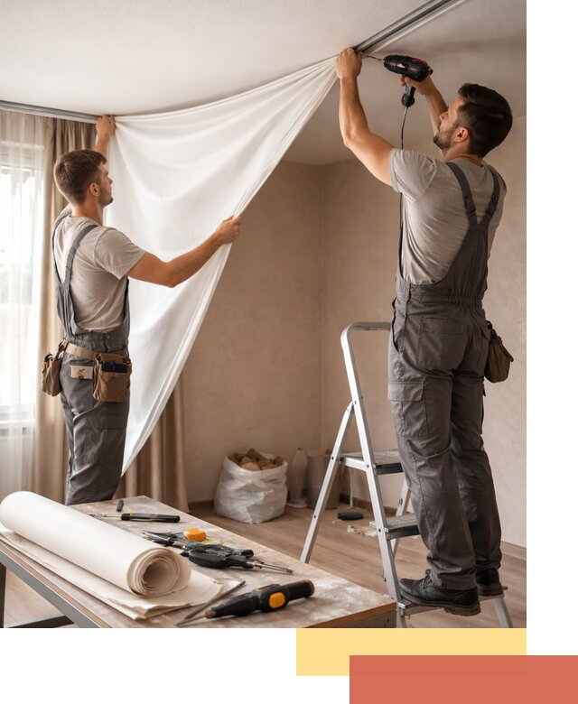 Замена полотна натяжного потолка в Ирбите быстро и качественно